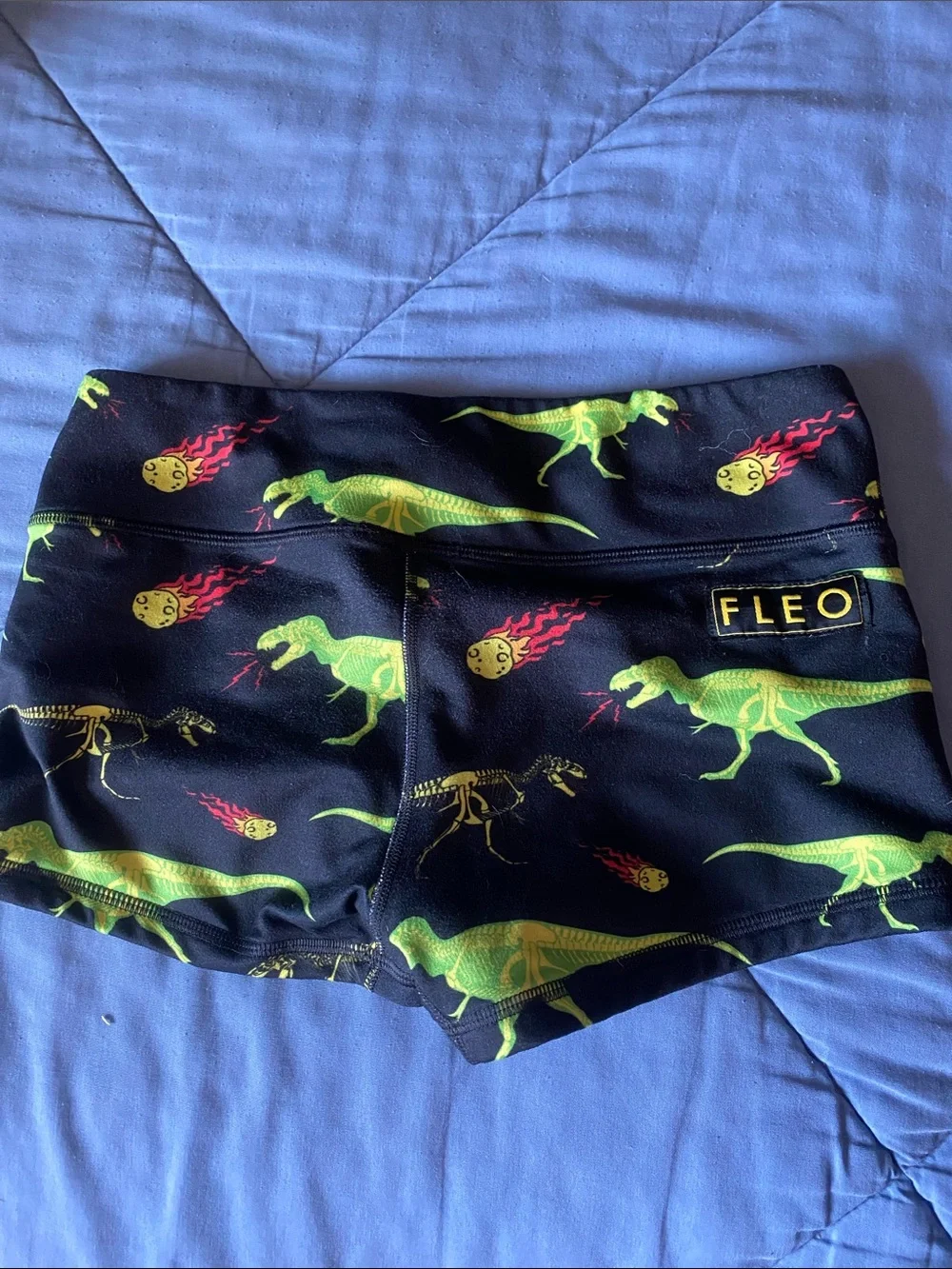 Fleo Black Shorts with Neon Green & Red Dino Print
